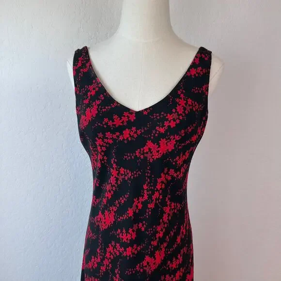 Vintage 90s Floral Sleeveless Cocktail Dress size 10 Black Red Whimsygoth Vneck - Picture 9 of 9